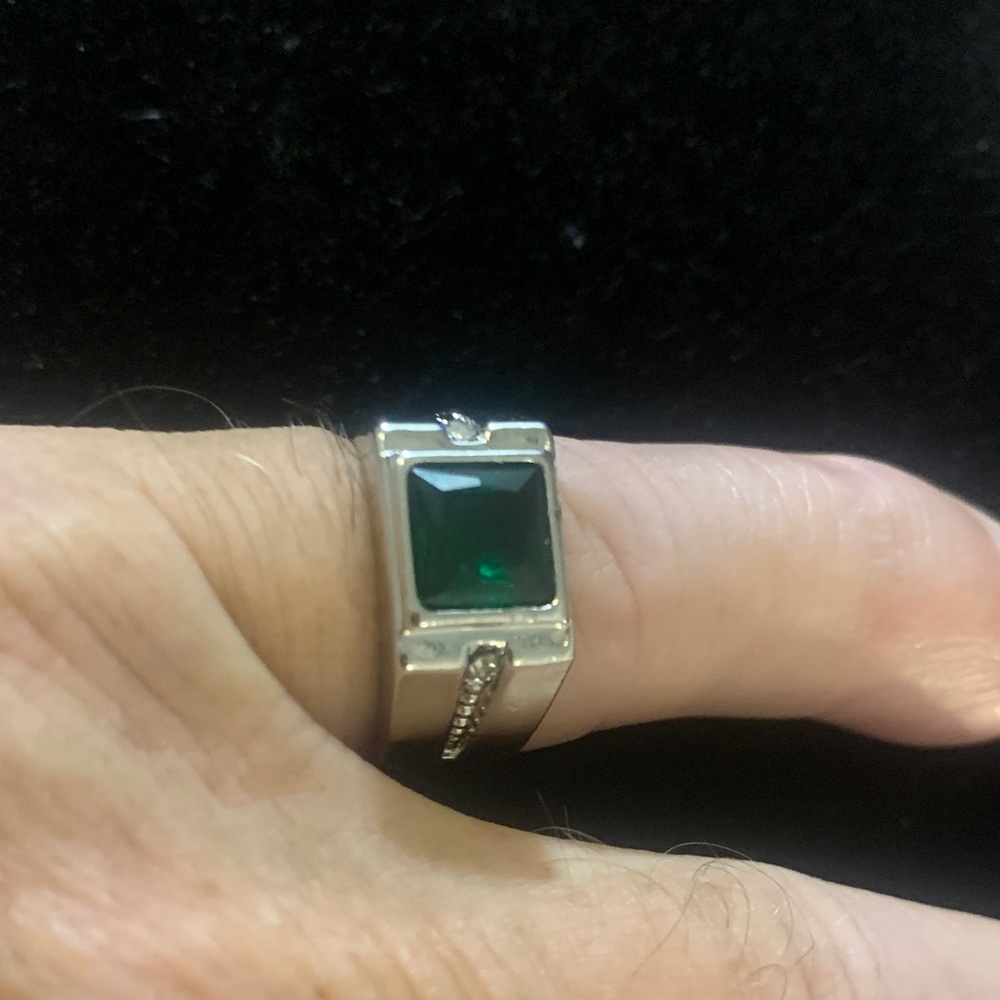 Emerald Square Solitaire Ring in Silver Tone